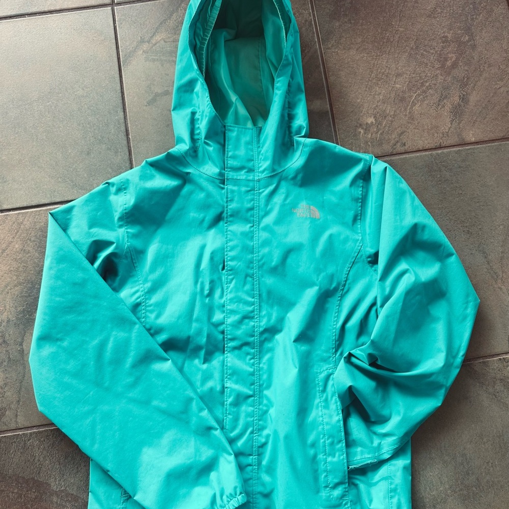 The North Face teal Hooded Jacket/wind breaker.